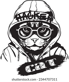 black and white hacker cat