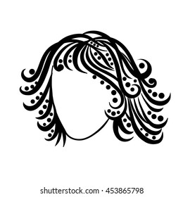 Black and white hair salon vector logo icon in brush drawing style