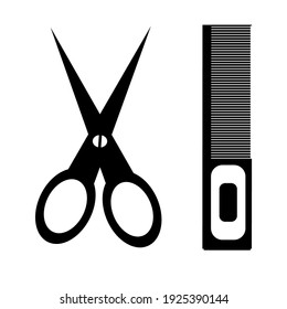 black and white hair scissors comb icon
