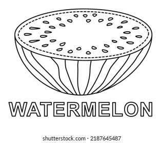 Black and white half watermelon summer food poster Healthy summer food. Coloring book page for adult and kids Vector illustration for icon, stamp, label, badge, sticker or gift card decor