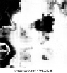 Black and white halftone. Abstract pattern monochrome vector. The texture of the spots of ink print and design