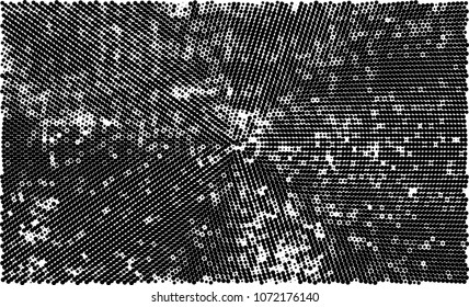 Black and white halftone. Abstract texture with radially spaced points