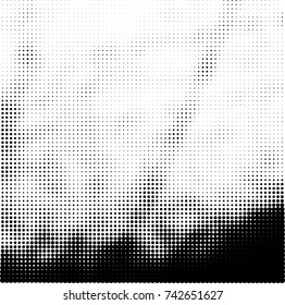 Black and white halftone. Abstract vector pattern of dots. Monochrome background from stains ink print