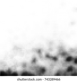 Black and white halftone. Abstract vector pattern of dots. Monochrome background from stains ink print