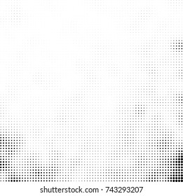 Black and white halftone. Abstract vector pattern of dots. Monochrome background from stains ink print