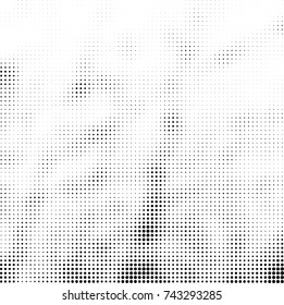 Black and white halftone. Abstract vector pattern of dots. Monochrome background from stains ink print
