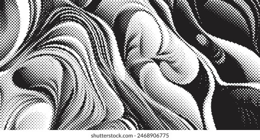 Black and white halftone background. Abstract round circle shapes pattern dotted backdrop.