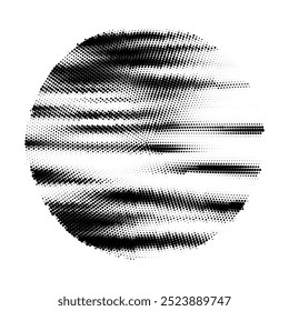 Black and white halftone background. Abstract illustration of round particles. The dots form shapeless images. Vector graphics.