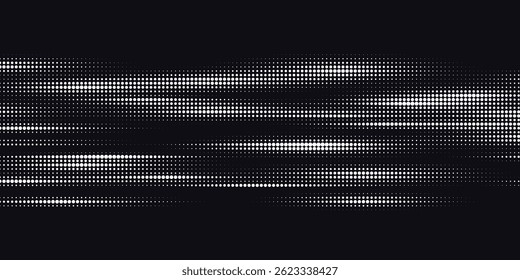 Black and white halftone background. Abstract illustration of round particles. The dots form shapeless images.