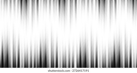 Black and white halftone background. Abstract illustration of round particles. The dots form shapeless images.

