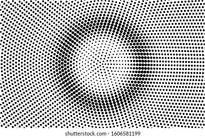 Black and white halftone background. Concentrated vector halftone. Retro comic effect overlay. Centered dotted gradient. Dot pattern on transparent backdrop. Bright halftone texture for graphic design