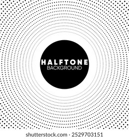 Black and White Halftone Background with Converging Radial Dot Pattern