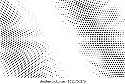 Black and white halftone background. Grunge vector half tone. Retro comic effect overlay. Faded dotted gradient. Dot pattern on transparent backdrop. Dynamic halftone texture for graphic design