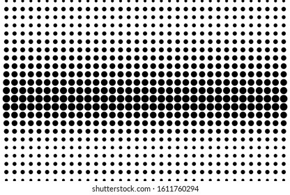 Black and white halftone background. Grunge vector half tone. Retro comic effect overlay. Horizontal dotted gradient. Dot pattern on transparent backdrop. Dynamic halftone texture for graphic design