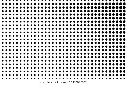 Black and white halftone background. Regular vector half tone. Retro comic effect overlay. Rough dotted gradient. Dot pattern on transparent backdrop. Dynamic halftone texture for graphic design