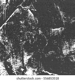 Black and white halftone background with spots and stains. Abstract vector background