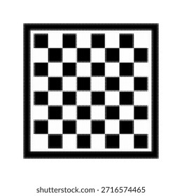 Patrón de tablero de ajedrez semitono en blanco y negro con cuadrados geométricos en una cuadrícula enmarcada. Abstractas fondo minimalista inspirado en el estampado retro, el Diseño gráfico y la textura decorativa moderna.