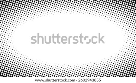 Black and white halftone dot background with empty space in the center. Suitable for comics, prints, posters, etc.