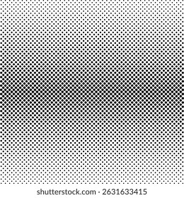 Black and white halftone dot pattern with horizontal gradient effect, ideal for comic book backgrounds, retro design projects, pop art illustrations, web graphics, print textures.Vector illustration