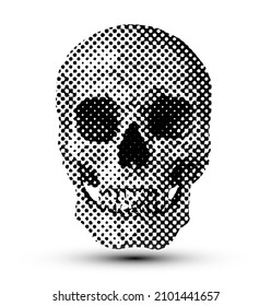 Calavera de punto medio en blanco y negro a partir de la ilustración vectorial de representación 3D.