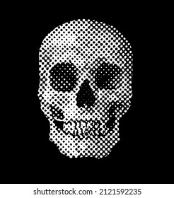 Calavera de punto medio en blanco y negro de la ilustración vectorial de representación 3D aislada en negro.