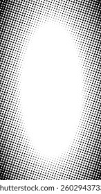 Black and white halftone dot vertical background with empty space in the middle. Suitable for comics, prints, posters, etc.