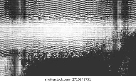 Los puntos semitonos en blanco y negro crean un patrón abstracto con Formas oscuras e irregulares.