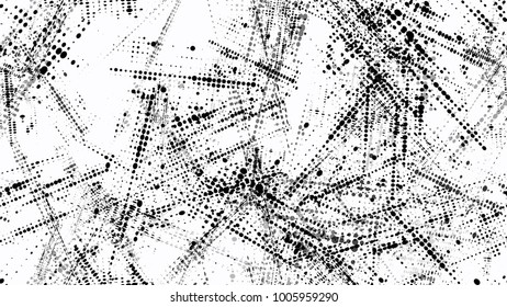Black and White Halftone Dots in Grunge Brush Style. Retro Spotted Seamless Pattern. Polka Dots Style Texture. Broken, Rusty Print Design Background.