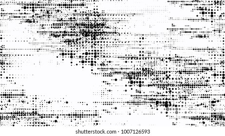 Black and White Halftone Dots in Grunge Brush Style. Retro Spotted Seamless Pattern. Dirty Weathered Style Texture. Broken, Rusty Print Design Pattern.