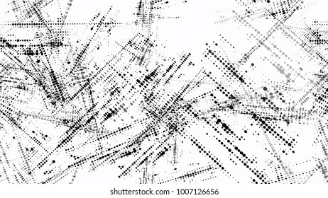 Black and White Halftone Dots in Grunge Brush Style. Rough Grungy Seamless Pattern Design. Faded Dyed Style Texture. Noise Fashion Print Design Pattern.