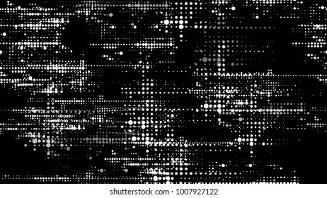 Black and White Halftone Dots in Grunge Brush Style. Distressed Grungy Seamless Pattern Design. Scatter Style Texture. Noise Fashion Print Design Background.