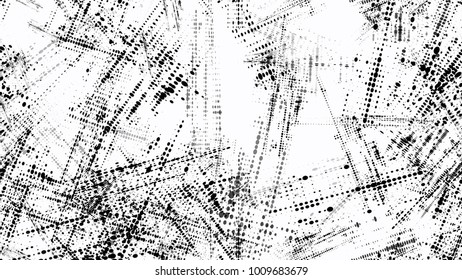 Black and White Halftone Dots in Grunge Brush Style. Vintage Dirty Dotted Seamless Pattern. Dirty Weathered Style Texture. Noise Fashion Print Design Pattern.