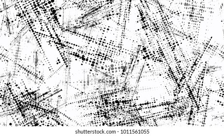Black and White Halftone Dots in Grunge Brush Style. Retro Spotted Seamless Pattern. Scatter Style Texture. Broken, Rusty Print Design Background.