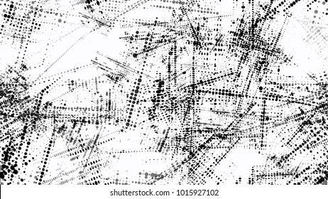 Black and White Halftone Dots in Grunge Brush Style. Vintage Dirty Dotted Seamless Pattern. Splatter Style Texture. Grainy Print Design Pattern.