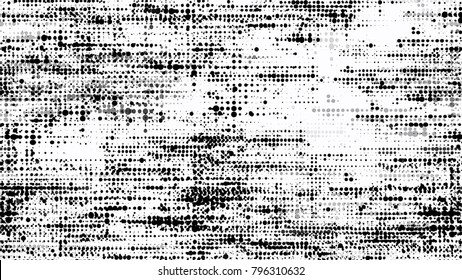 Black and White Halftone Dots in Grunge Brush Style. Rough Grungy Seamless Pattern Design. Faded Dyed Style Texture. Noise Fashion Print Design Pattern.