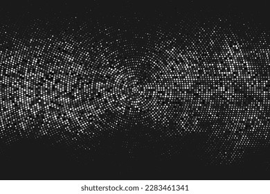 Black And White Halftone Dotted Backdrop.Monochrome Pop Art Style Background. Silver Explosion Of Confetti. Digitally Generated Image. Vector Illustration, Eps 10. 