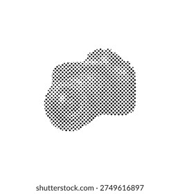 Black and white halftone dotted vector illustration of a professional DSLR photography camera from an angled view isolated on a white background