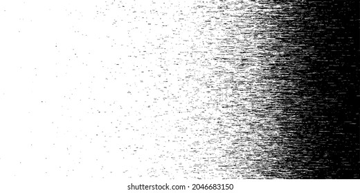 Black and white halftone glitch. Computer virus. Random falling black particles on screen. Hacked software. Vector background.