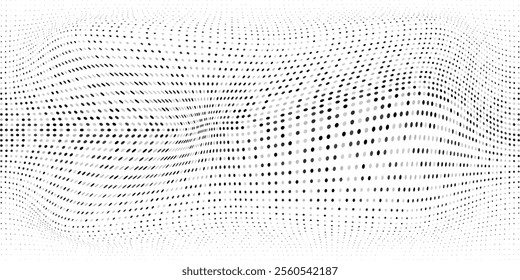 Black and white halftone gradient background.  Retro pixelated backdrop. Dotted halftone gradient texture. Black fading comic pop art overlay backdrop. Vector halftone