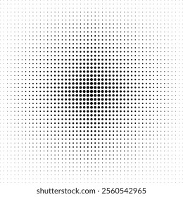 Black and white halftone gradient background.  Retro pixelated backdrop. Dotted halftone gradient texture. Black fading comic pop art overlay backdrop. Vector halftone