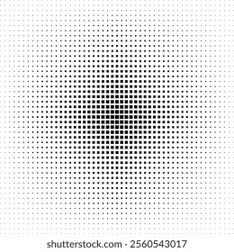 Black and white halftone gradient background.  Retro pixelated backdrop. Dotted halftone gradient texture. Black fading comic pop art overlay backdrop. Vector halftone