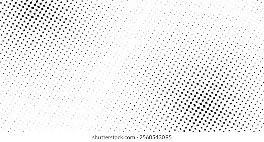 Black and white halftone gradient background.  Retro pixelated backdrop. Dotted halftone gradient texture. Black fading comic pop art overlay backdrop. Vector halftone