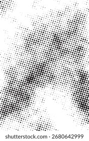 Black and white halftone grunge dots forming abstract textured background, perfect for posters, retro design, overlays, and digital art.