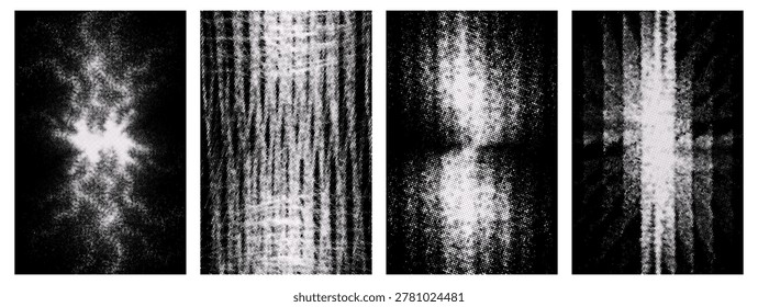 Black and White Halftone Grunge Texture Set - Distressed Photocopy Backgrounds with Light Leak, Scratches and Dotted Grain for Poster, Album Cover and Zine Design