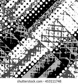 Black and white halftone grunge texture. Abstract background with circles.