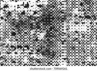 Black and white halftone. Grunge texture abstract. Monochrome background for printing and design. Round particles backdrop. Ink dots texturedesign element