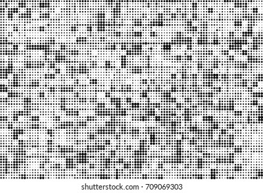 Black and white halftone. Grunge texture abstract. Monochrome background for printing and design. Round particles backdrop. Ink dots texturedesign element