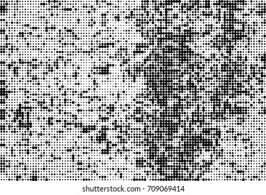 Black and white halftone. Grunge texture abstract. Monochrome background for printing and design. Round particles backdrop. Ink dots texturedesign element