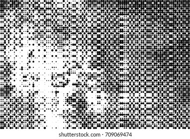 Black and white halftone. Grunge texture abstract. Monochrome background for printing and design. Round particles backdrop. Ink dots texturedesign element