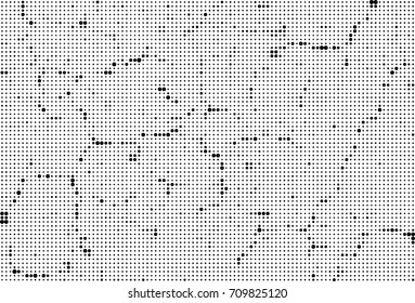 Black and white halftone. Grunge texture abstract. Monochrome background for printing and design. Round particles backdrop. Ink dots texturedesign element